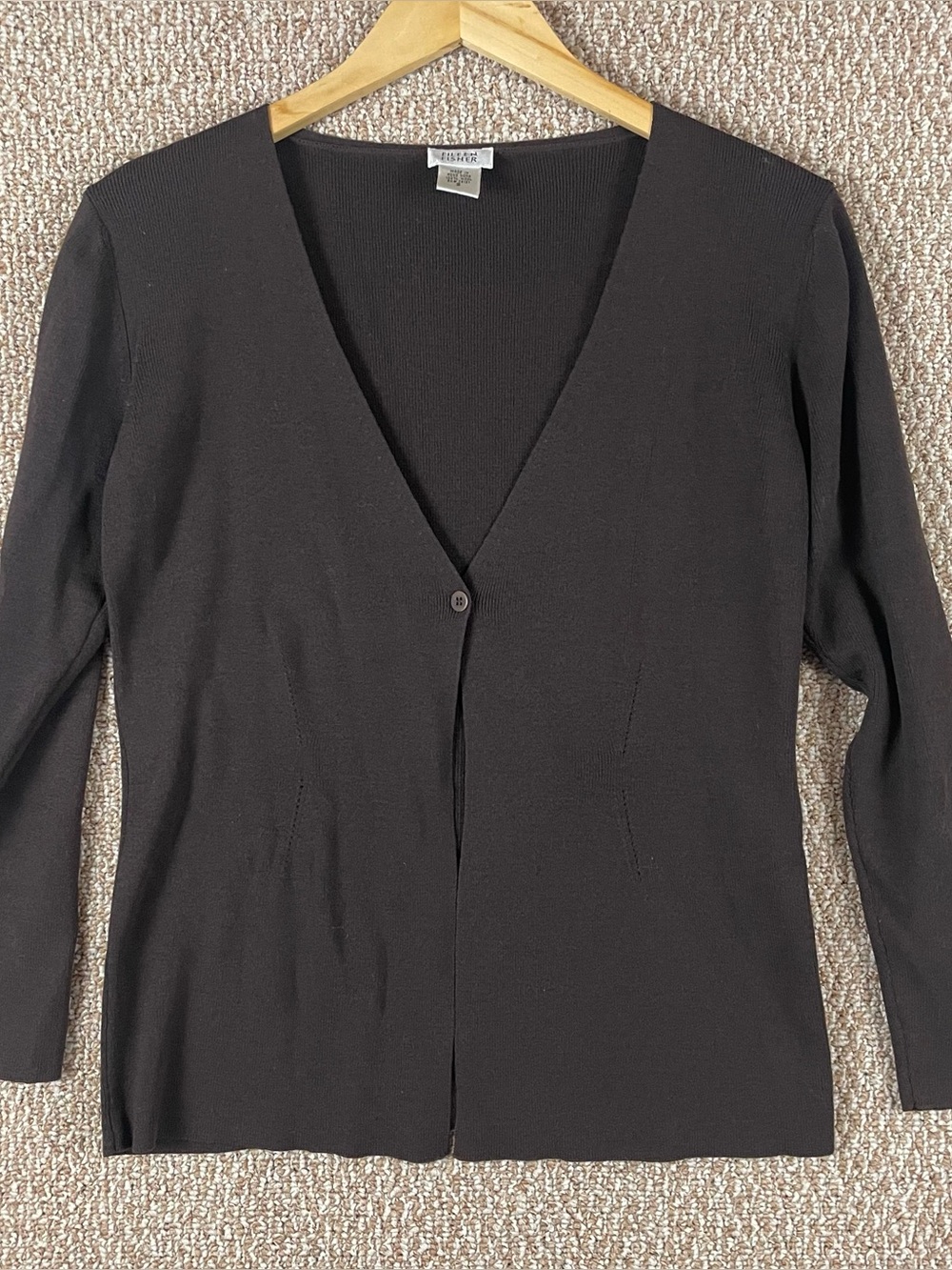 Vintage Eileen Fisher Cardigan Women's Small Brown Knit 100% Wool F236